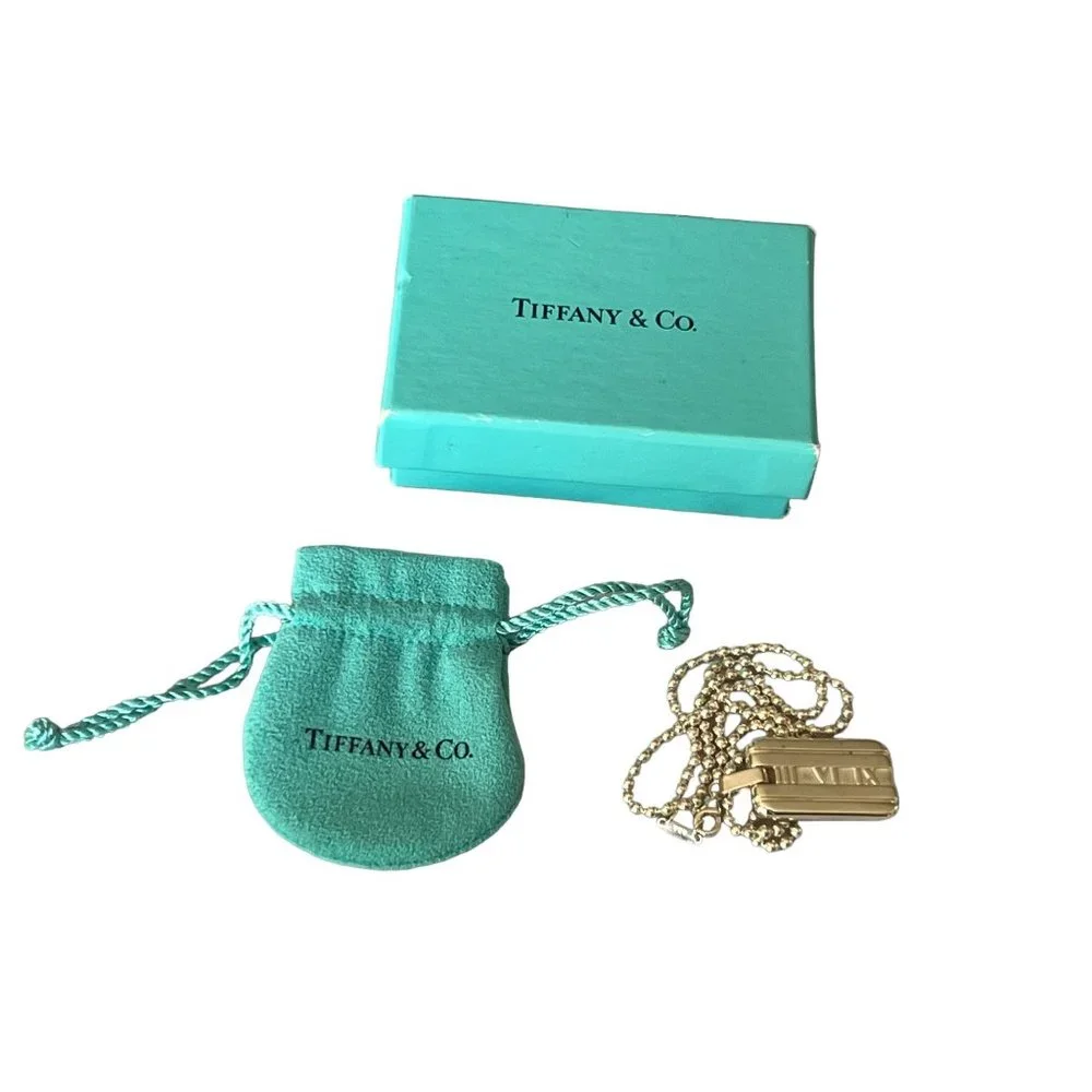 TIFFANY & CO Sterling Silver Atlas Roman Numbers Dog Tag Pendant Necklac…